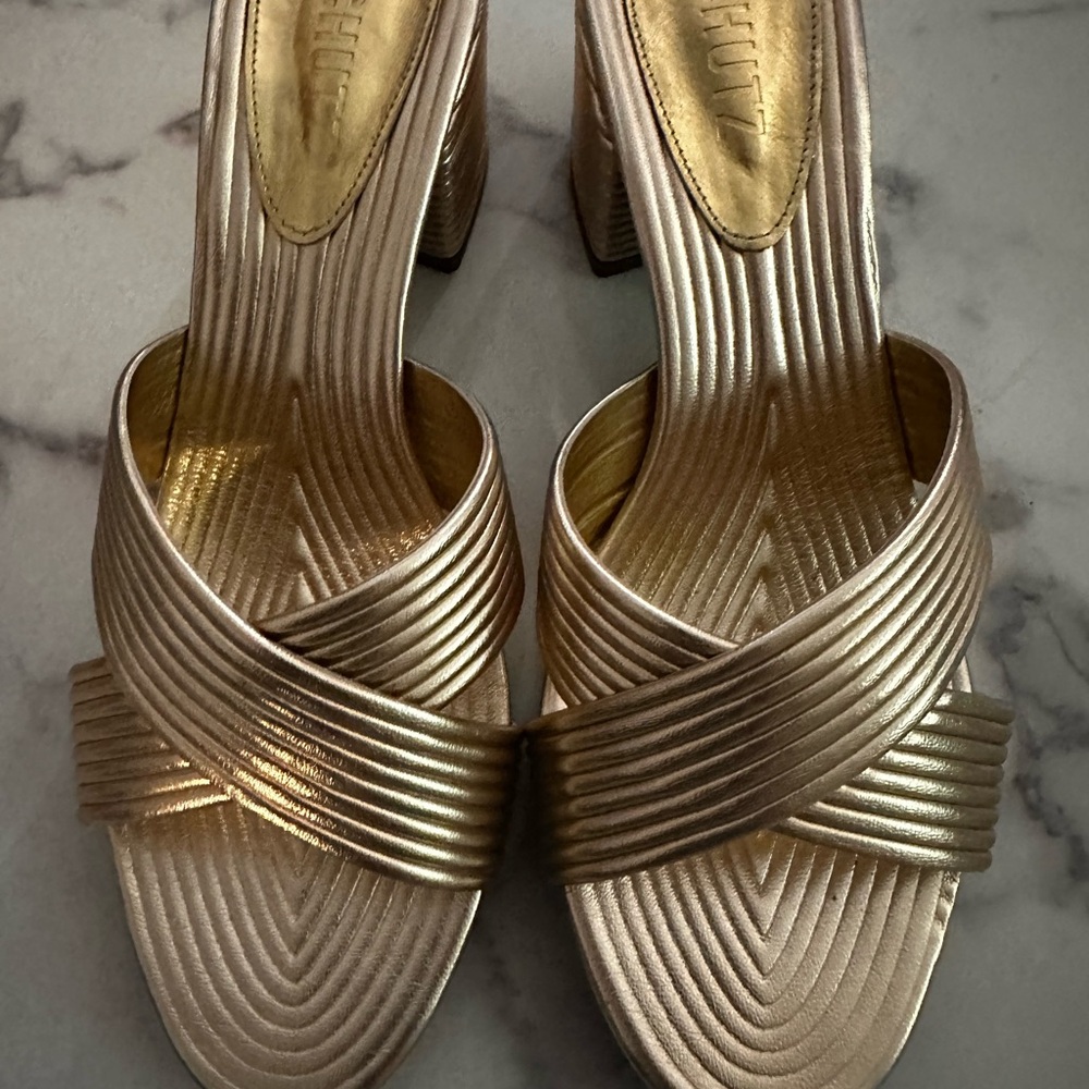 SCHUTZ Gold Criss-Cross Heels